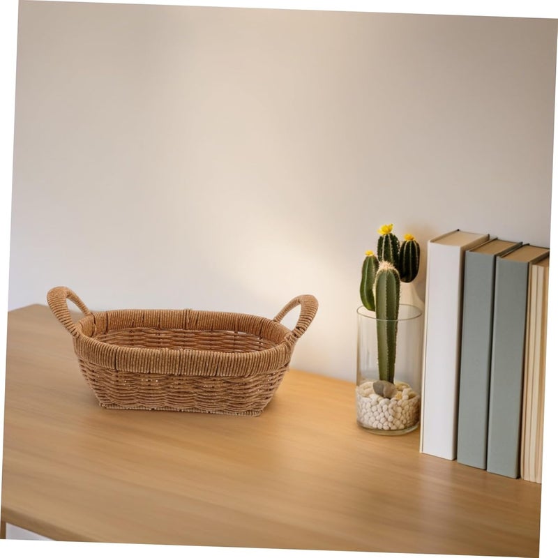 Healeved Oval Imitation Rattan Storage Basket with Handles, Large 28x15x12cm Plastic Kitchen Organizer for Fruit, Vegetable, and Snack Storage in Pantry or Dining Room - Image 5