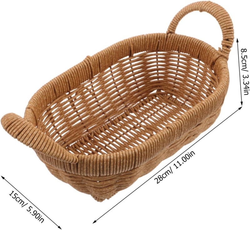 Healeved Oval Imitation Rattan Storage Basket with Handles, Large 28x15x12cm Plastic Kitchen Organizer for Fruit, Vegetable, and Snack Storage in Pantry or Dining Room - Image 2