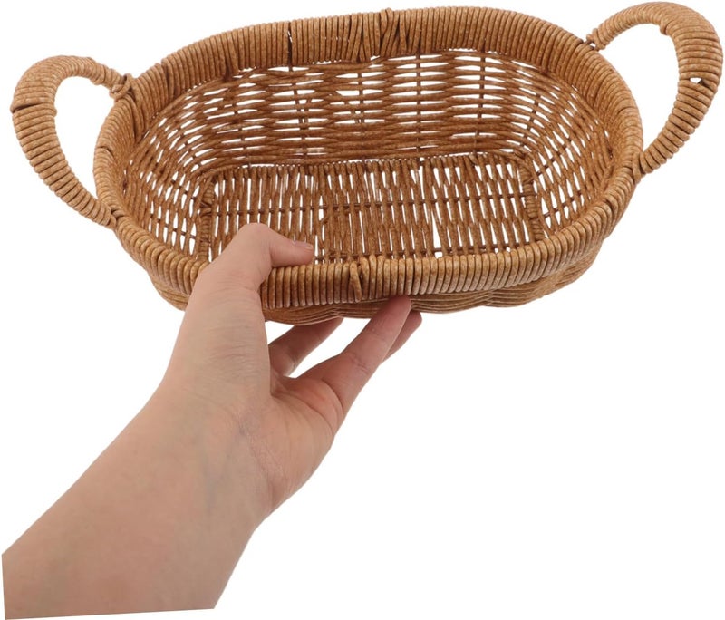 Healeved Oval Imitation Rattan Storage Basket with Handles, Large 28x15x12cm Plastic Kitchen Organizer for Fruit, Vegetable, and Snack Storage in Pantry or Dining Room - Image 4