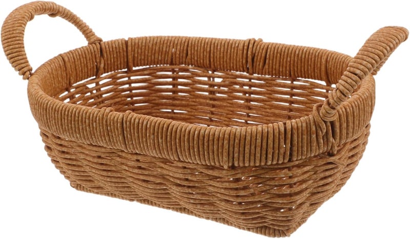Healeved Oval Imitation Rattan Storage Basket with Handles, Large 28x15x12cm Plastic Kitchen Organizer for Fruit, Vegetable, and Snack Storage in Pantry or Dining Room - Image 1