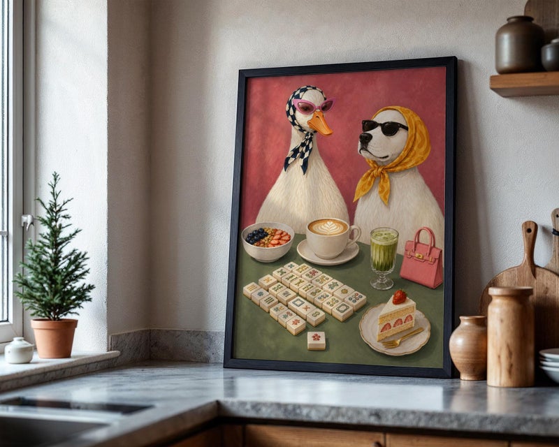 TNESSENTIAL Breakfast Mahjong Poster: Goose and Dog Café, Preppy Pink, Whimsical Animal Wall Art - Image 2