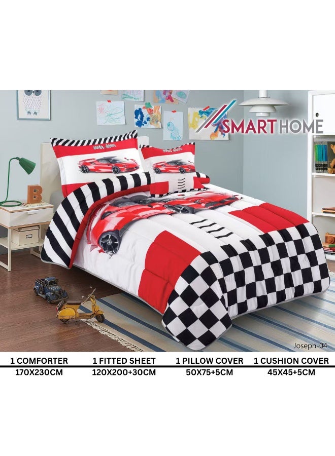SMART HOME Children's Bedding And Quilt Set With Medium Filling, Consisting Of 4 Pieces, Reversible Elastic Sheet, Size 170x230 Cm, For Boys And Girls - Image 3