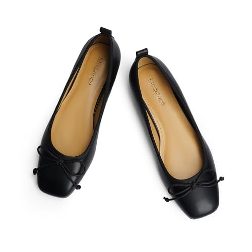 Modatope Flats for Women Black Ballerina Ballet Closed Square Toe Slip on Bow Bowknot Comfortable Flats Shoes Size 10 - Image 1
