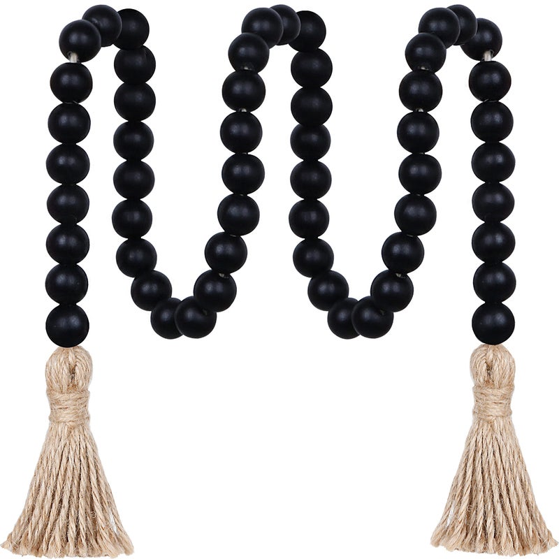 Meplait 39in Wood Bead Garland Farmhouse with TasselsVersatile Prayer Beads Boho Chic Wall Hanging Home Decor Black