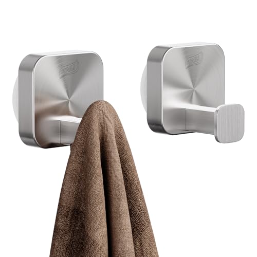 TAILI Stylish 304 Stainless Steel Bathroom Suction Hooks for Towel, Loofah, Bathrobe, Damage-free Hanging Glass Shower Wall Hooks, Patented Strong Suction Cup Holder, Hold Up to 11 Lbs, 2 Pack, Silver - Image 1