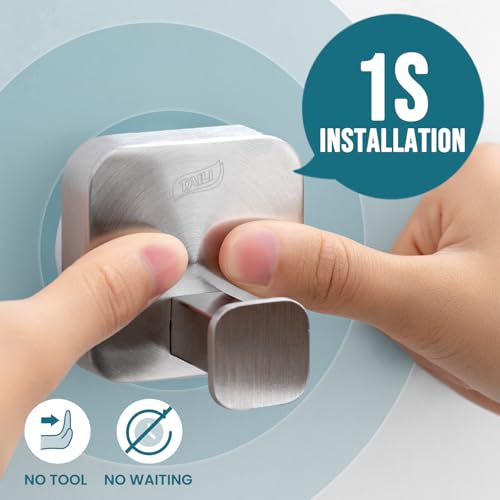 TAILI Stylish 304 Stainless Steel Bathroom Suction Hooks for Towel, Loofah, Bathrobe, Damage-free Hanging Glass Shower Wall Hooks, Patented Strong Suction Cup Holder, Hold Up to 11 Lbs, 2 Pack, Silver - Image 2