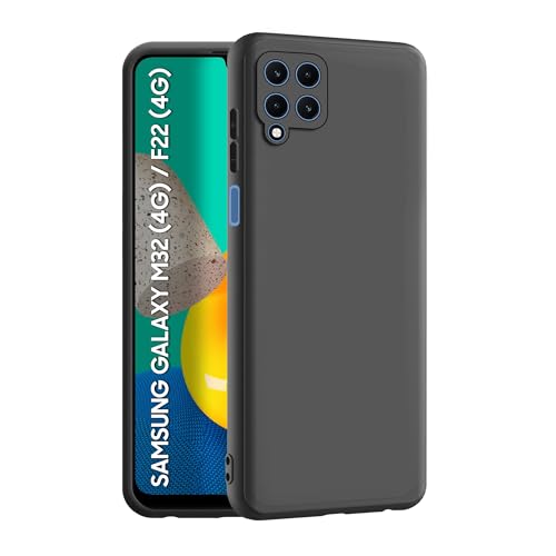 CEDO Back Cover for Samsung Galaxy M32 (4G) / F22 (4G) | Camera Bump Protection & Inner Velvet Fabric Lining | Ultra Slim Matte Soft Rubberised Case Cover (Black) - Image 1