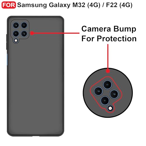 CEDO Back Cover for Samsung Galaxy M32 (4G) / F22 (4G) | Camera Bump Protection & Inner Velvet Fabric Lining | Ultra Slim Matte Soft Rubberised Case Cover (Black) - Image 3