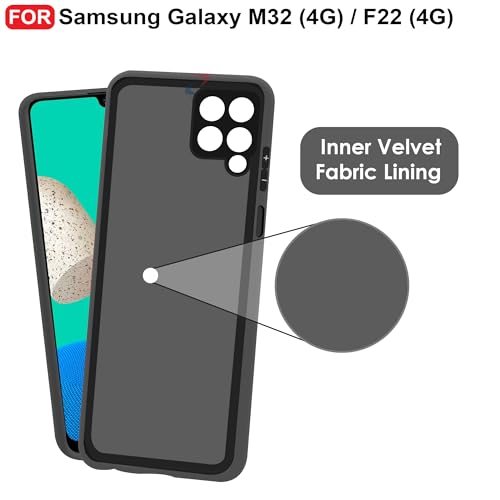 CEDO Back Cover for Samsung Galaxy M32 (4G) / F22 (4G) | Camera Bump Protection & Inner Velvet Fabric Lining | Ultra Slim Matte Soft Rubberised Case Cover (Black) - Image 4