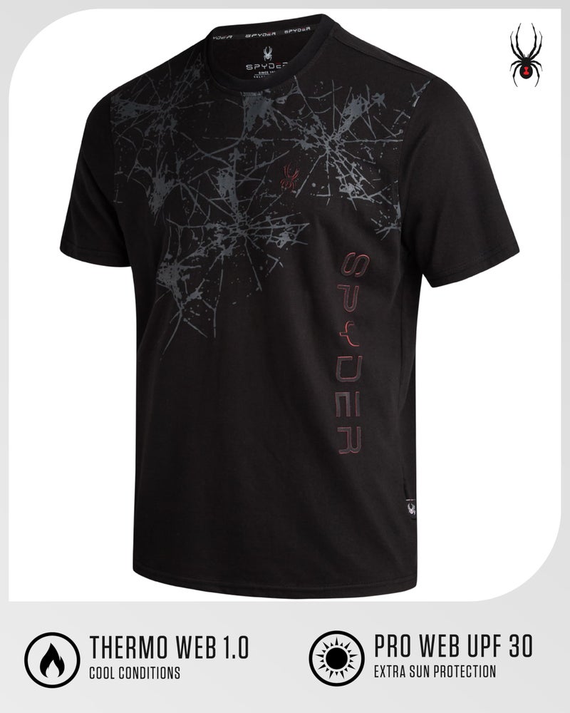 Spyder Mens T Shirt - Lightweight Cotton Blend Short Sleeve Athletic Jersey Shirts for Men for Training Running or Casual, Size Small, Black Web - Image 3