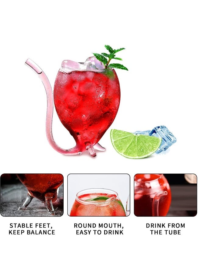 Generic - 12oz Set Of 4 Creative Cocktail Glasses Decanter Cups Mugs with Built-in Straw for Cocktail Wine Juice Ice Cream Champagne Home Bar Party Club Glassware Barware - Image 1