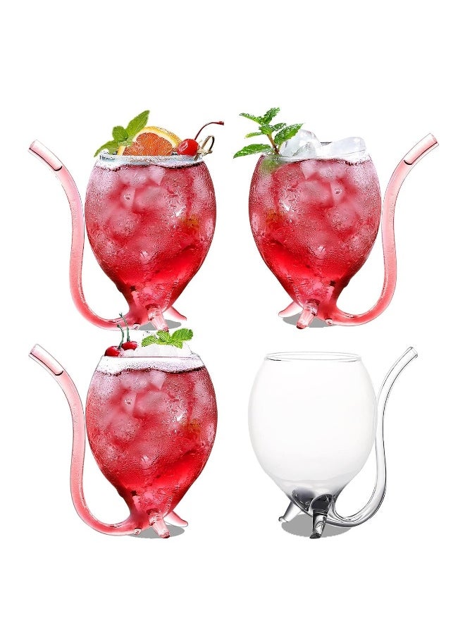 Generic - 12oz Set Of 4 Creative Cocktail Glasses Decanter Cups Mugs with Built-in Straw for Cocktail Wine Juice Ice Cream Champagne Home Bar Party Club Glassware Barware - Image 1