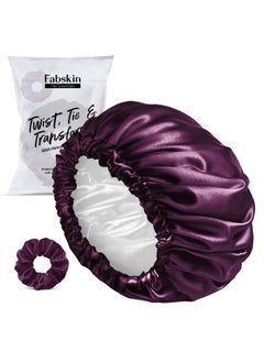 Fabskin Luxury Satin Silk Hair Bonnet Cap For Sleeping With Satin Scrunchie | For Women & Girls | For Curly & All Hair Types - Wine  - Image 1