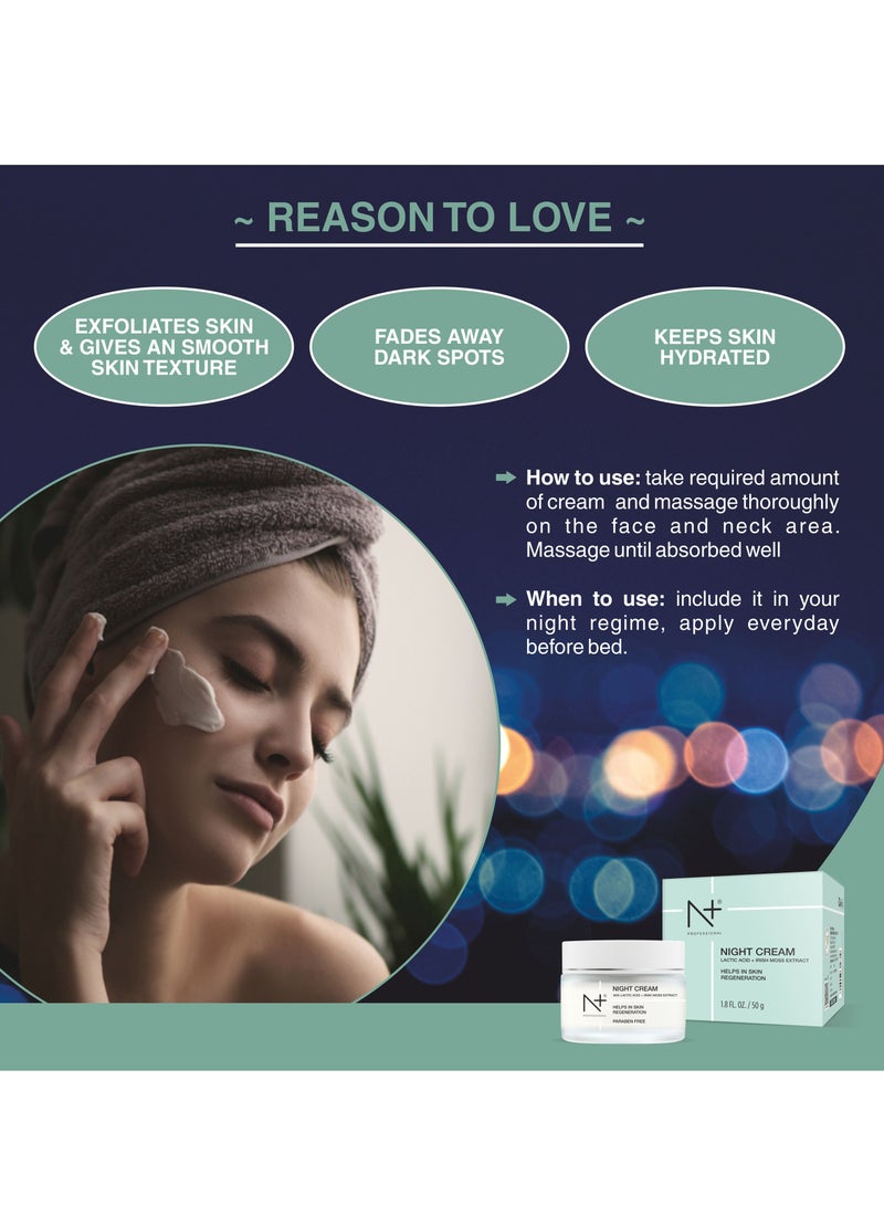 N Plus Professional Night Cream – Enriched with Lactic Acid, Irish Moss Extract & Cinnamon Extract, Soothes & Hydrates Skin Overnight, Promotes Skin Cell Renewal, 50ml - Image 4