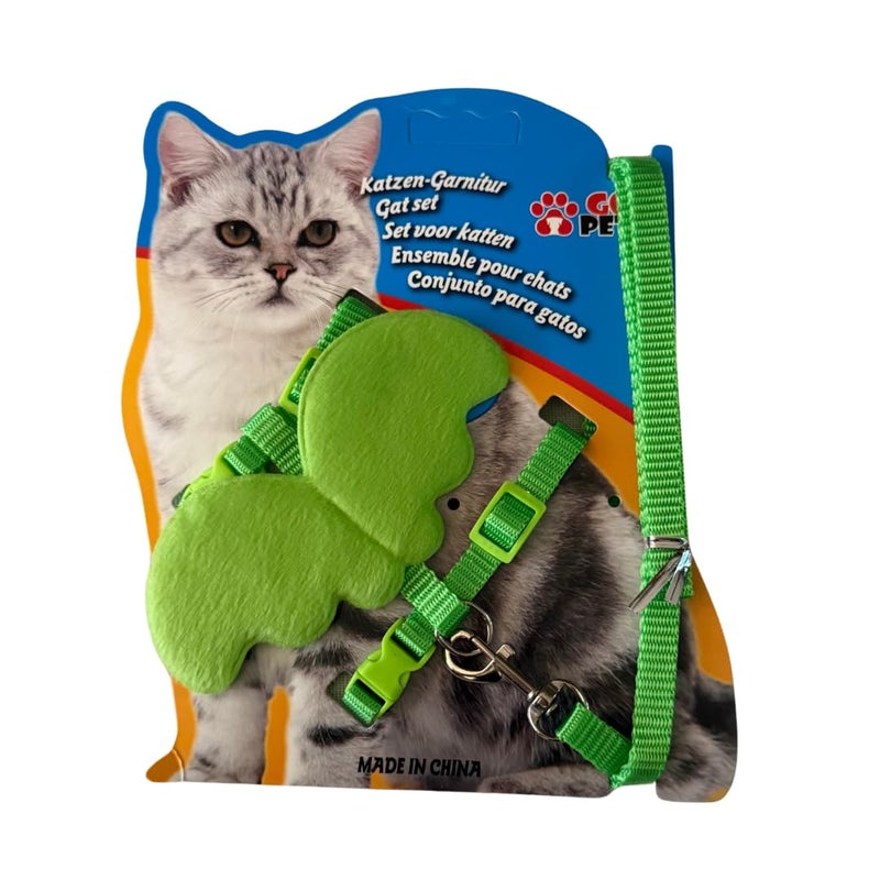 Healing Leaf 's Cat's Soft Wing Harness with Leash, Escape Proof, Ultra-Light Weight, Aesthetic Design Comfort Fit for Pet Kitten Puppy Rabbit Small Dog (Green) - Image 1