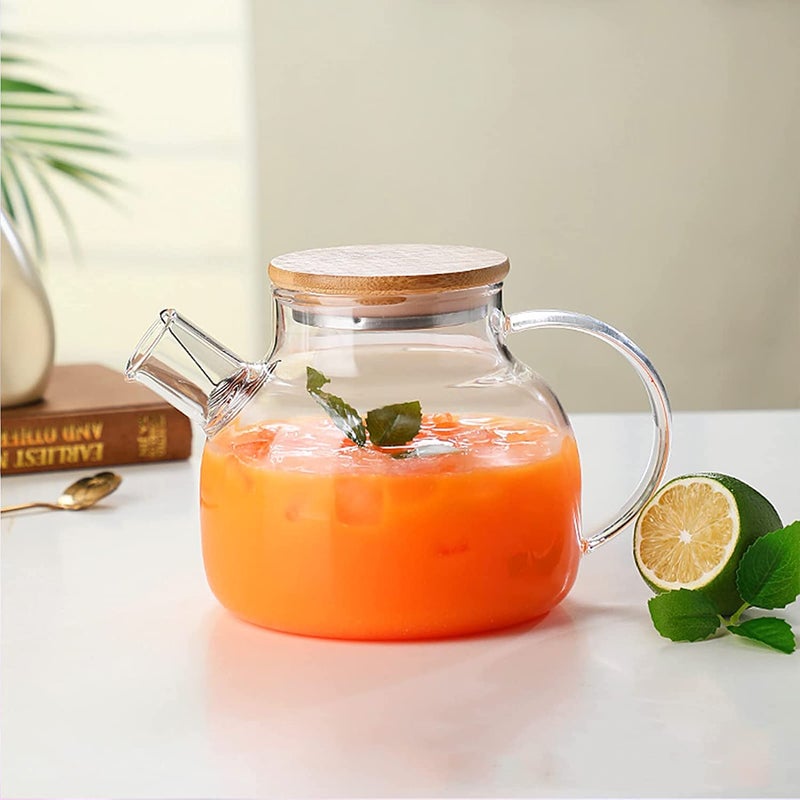 KHOLAD Glass Teapot with Bamboo Lid, Glass Kettle Stovetop & Microwave Safe, Removable Filter Spout for Loose Leaf and Blooming Tea and Fruit Tea (Tea Pot with Wooden Lid & Filter Spout - 1000ml) - Image 3