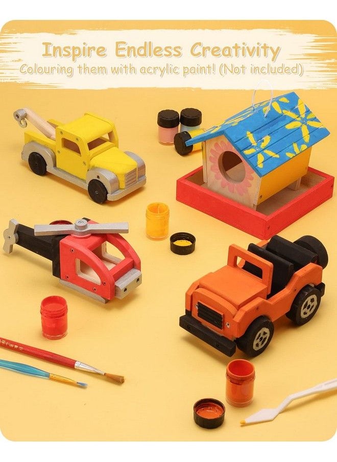 SainSmart Jr. - Woodworking Building Kit 4 In 1 Kids Stem Projects Set Diy Wood Crafts Assembly Toys With Different Combinations For Boys And Girls - Image 1