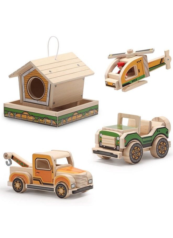 SainSmart Jr. - Woodworking Building Kit 4 In 1 Kids Stem Projects Set Diy Wood Crafts Assembly Toys With Different Combinations For Boys And Girls - Image 1