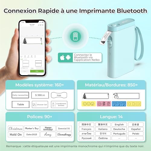 Nelko Label Maker Machine with Tape, P21 Bluetooth Label Printer, Wireless Mini Label Makers with Multiple Templates for School Office Home, Cyan - Image 2