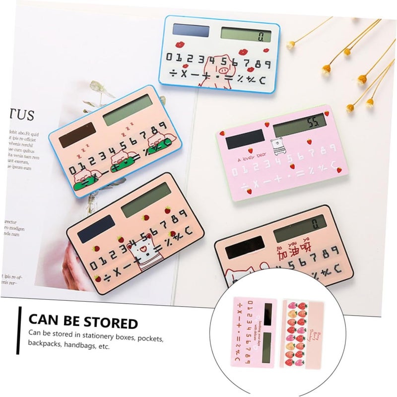 2Pcs Mini Solar Calculator Set, Ultra-Thin Portable Style Calculating Tool Solar Energy, Compact Card Design for Students and Office Use Random Style - Image 3
