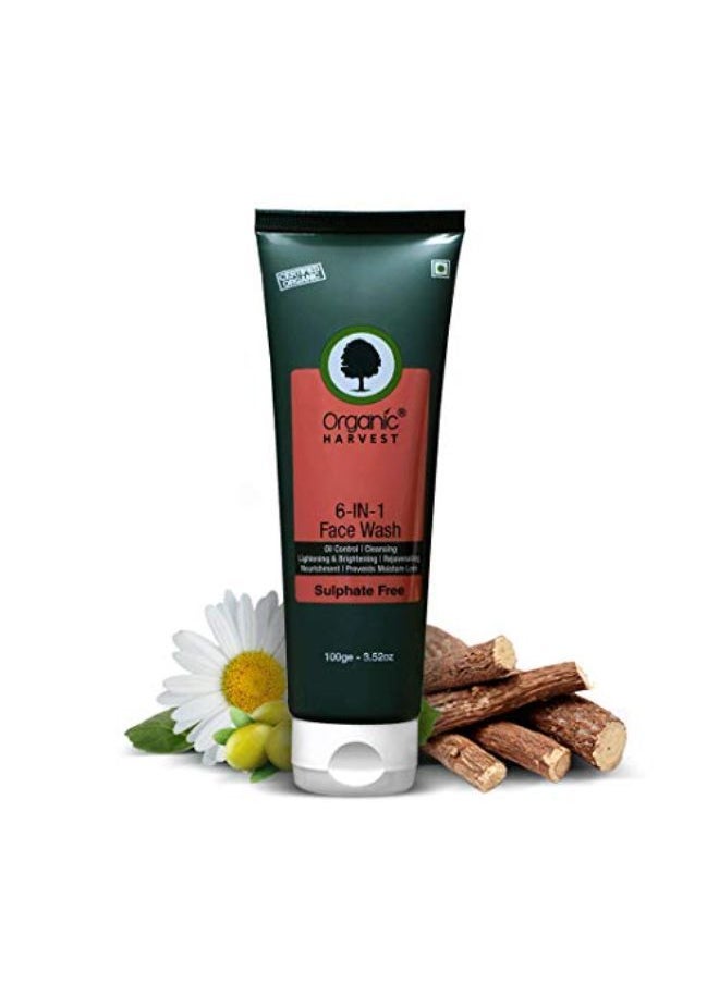 Organic Harvest - 6-In-1 Face Wash For Women Daily Use With Benefits Of Oil Control, Cleansing, Lightening & Brightening, Rejuvenating, Nourishing, Moisture, Face Cleanser With Scrub Particles For Oily Skin, Paraben & Sulphate Free - 100Gm - Image 1