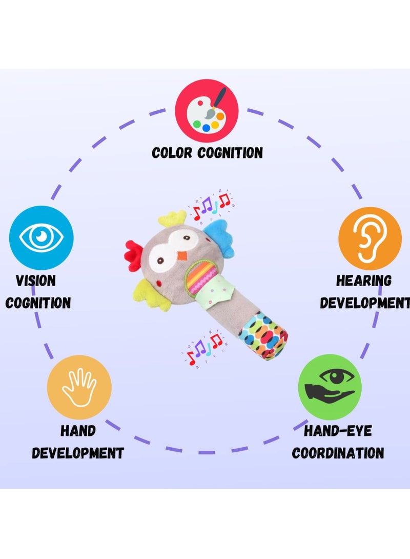 Excefore هزازات الأطفال التي تحفز الحواس، ألعاب قماشية للأطفال، هزازات للأطفال من 0-6 أشهر وهزازات للأطفال من 6 إلى 12 شهرًا، ألعاب هزاز تعليمية للأطفال (بومة) - Image 3