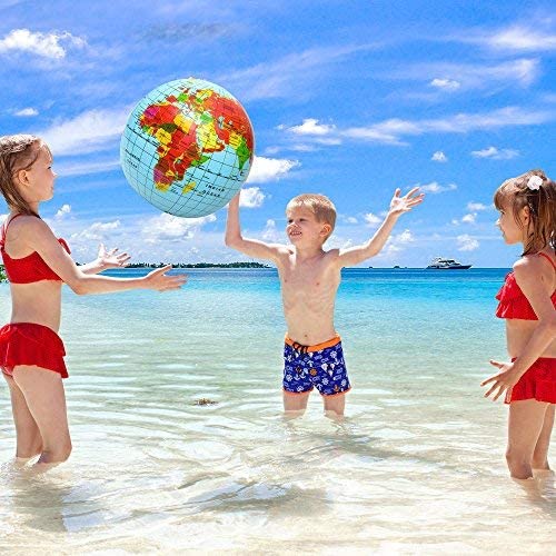 ArtCreativity مجموعة كرات العالم القابلة للنفخ - مجموعة من 6 كرات مطبوعة باللون الأزرق والشفاف - خريطة أرض ملونة, كرة شاطئية قابلة للنفخ مقاس 16 بوصة للمسبح, ألعاب صيفية للأطفال, تعليم وأكثر - Image 2
