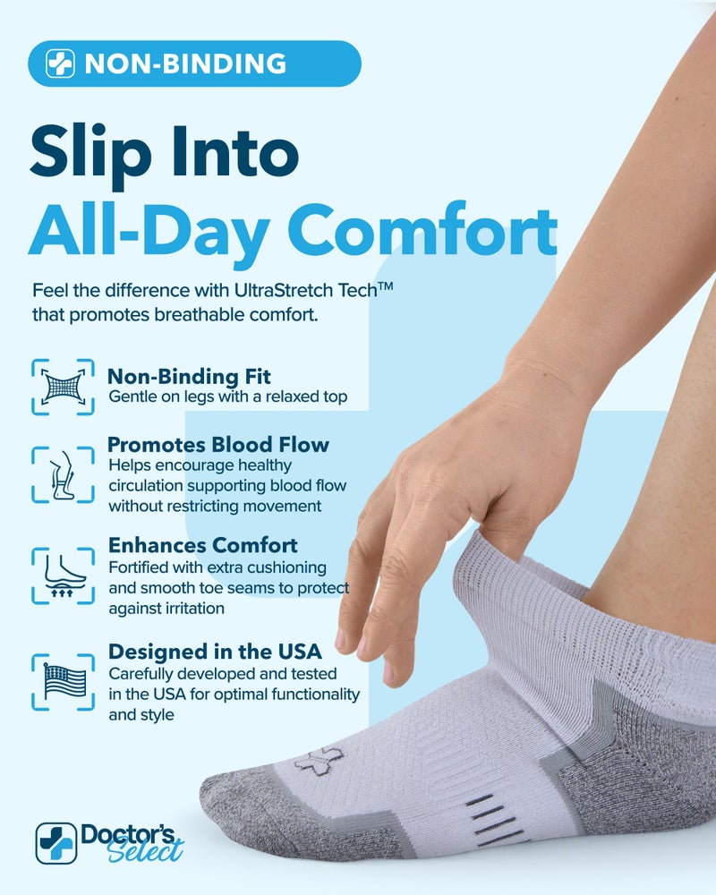 Doctor's Select Bamboo Viscose Diabetic Socks for Men & Women - 6 Pairs, Moisture-Wicking, Non Binding, Wide Top, Black, White, Beige, Aqua, Blue, Navy, Low Cut Mens Diabetic Socks/Blu/Nvy(mrld)-6P - Image 2