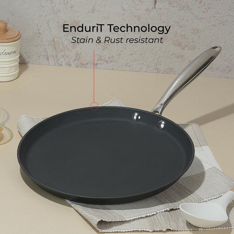 Vinod Ferona Lightweight Cast Iron Dosa Tawa - 27 cm | No Seasoning Required | Naturally Stick-Free | Steel Riveted Handle | Metal Spoon Safe | Gas, Induction Base | PTFE & PFOA Free | 2-Year Warranty - Image 3
