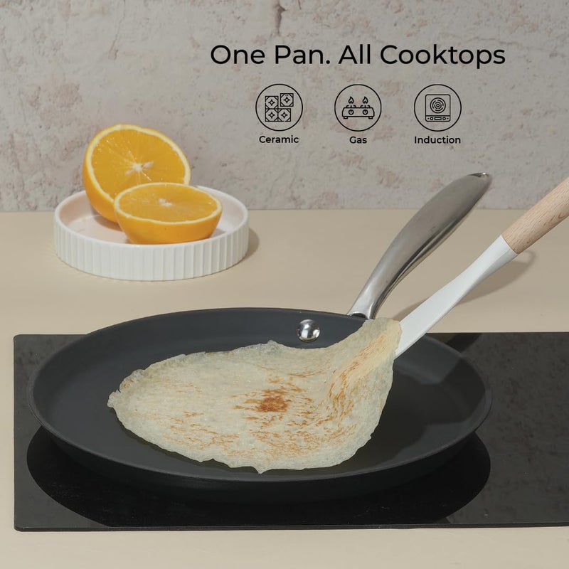 Vinod Ferona Lightweight Cast Iron Dosa Tawa - 27 cm | No Seasoning Required | Naturally Stick-Free | Steel Riveted Handle | Metal Spoon Safe | Gas, Induction Base | PTFE & PFOA Free | 2-Year Warranty - Image 2