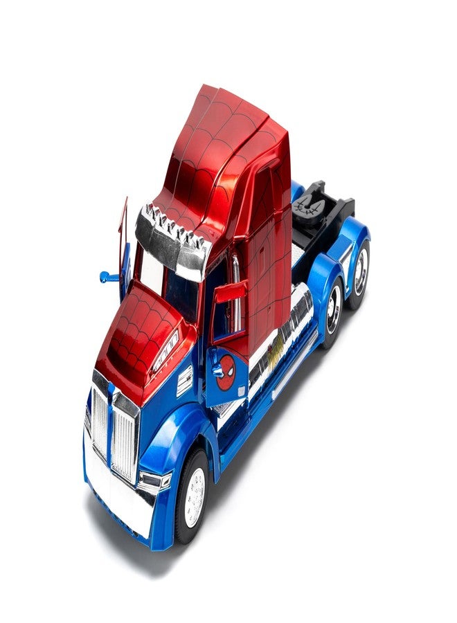 Jada Spider-Man Western Star 5700 XE Big Rig - Die-Cast Vehicle - 1:24 Scale, Opening Doors, Chrome Finishes, Rubber Tires - Hollywood Rides Marvel Series - Ages 8+ - Red/Blue - Image 3