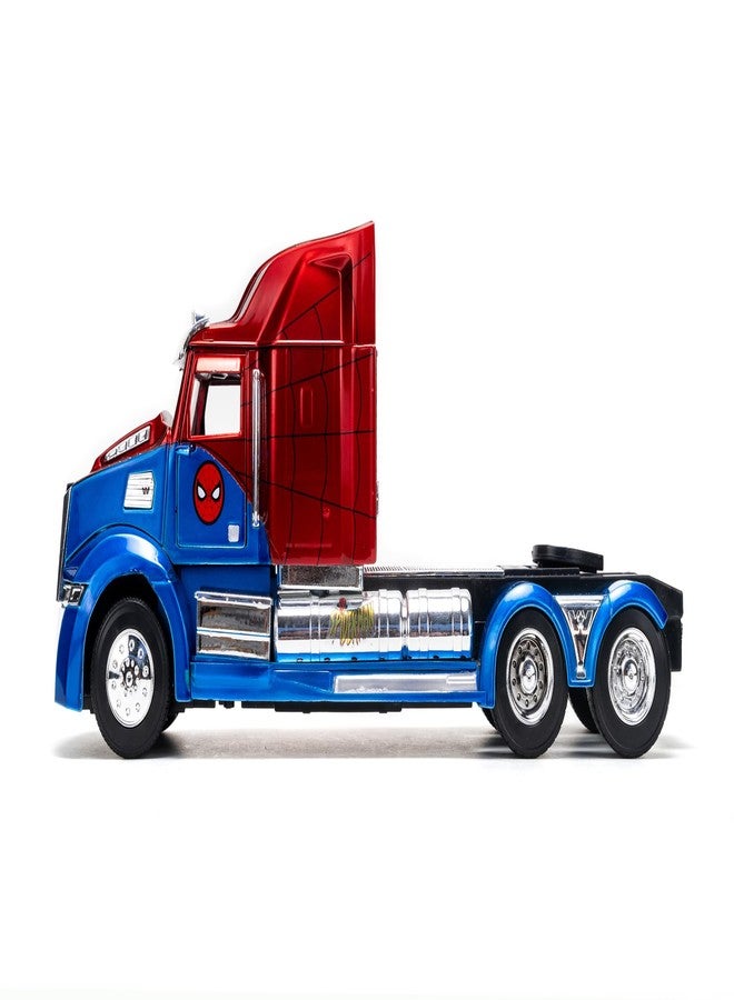 Jada Spider-Man Western Star 5700 XE Big Rig - Die-Cast Vehicle - 1:24 Scale, Opening Doors, Chrome Finishes, Rubber Tires - Hollywood Rides Marvel Series - Ages 8+ - Red/Blue - Image 5
