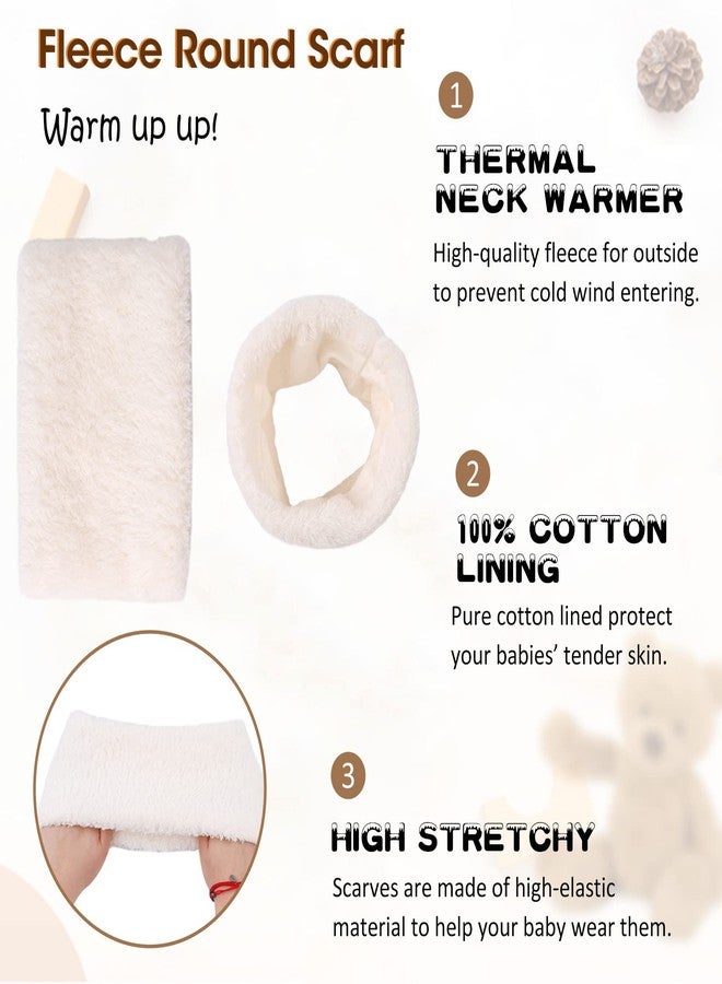 Peecabe Fleece Baby Hat Scarf Mitten Set Winter Toddler Beanie Warm Mittens Infant Scarves Ears Earflap Hats for Baby Boys Girls (White, S) - Image 5