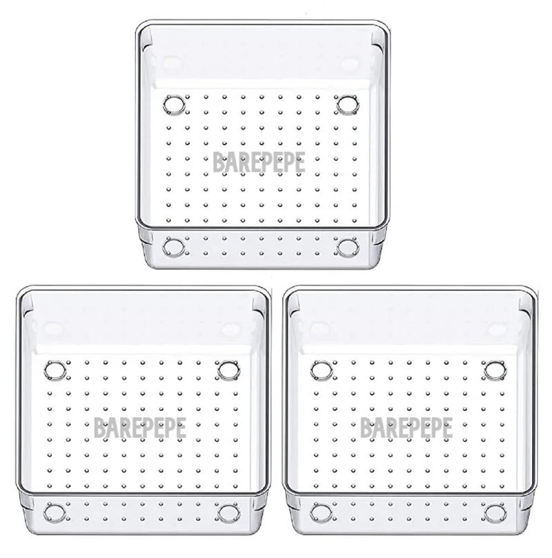 BAREPEPE 6x6x2 Inch Unbreakable Plastic 3Piece Drawer Organizer Trays for Multipurpose Use Clear - Image 1