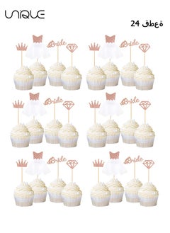 Unique 24 Pcs Rose Gold Cake Topper - Diamond/Crown/Bridal/3D Tulle Skirt Cake Decoration - For Bridal Wedding Engagement - Bachelorette Party Decoration  - Image 1