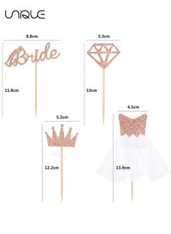 Unique 24 Pcs Rose Gold Cake Topper - Diamond/Crown/Bridal/3D Tulle Skirt Cake Decoration - For Bridal Wedding Engagement - Bachelorette Party Decoration  - Image 3