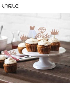 Unique 24 Pcs Rose Gold Cake Topper - Diamond/Crown/Bridal/3D Tulle Skirt Cake Decoration - For Bridal Wedding Engagement - Bachelorette Party Decoration  - Image 4