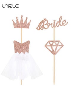 Unique 24 Pcs Rose Gold Cake Topper - Diamond/Crown/Bridal/3D Tulle Skirt Cake Decoration - For Bridal Wedding Engagement - Bachelorette Party Decoration  - Image 2