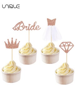 Unique 24 Pcs Rose Gold Cake Topper - Diamond/Crown/Bridal/3D Tulle Skirt Cake Decoration - For Bridal Wedding Engagement - Bachelorette Party Decoration  - Image 5
