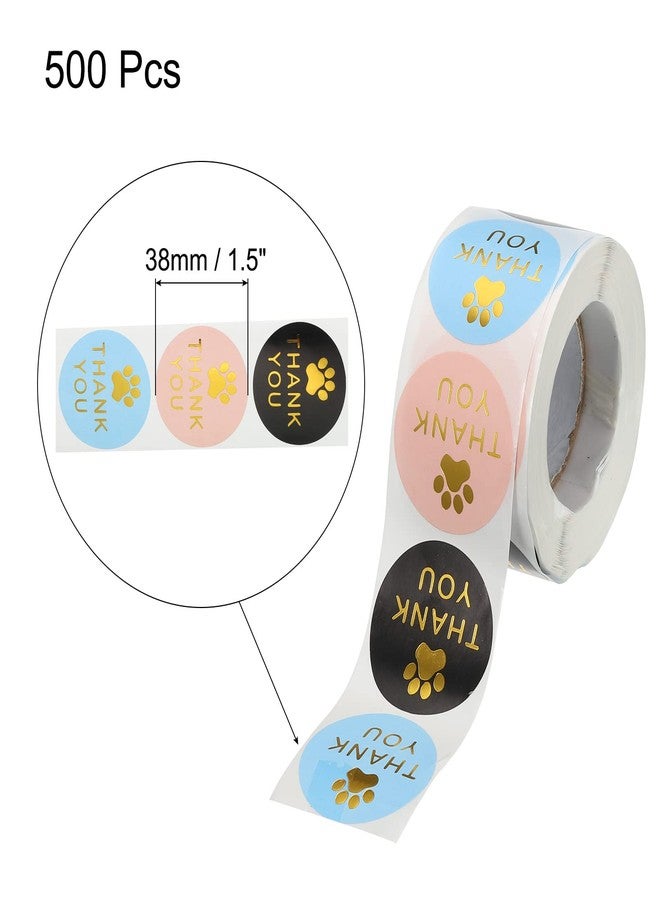 MECCANIXITY 1 Roll Paw Print Thank You Labels 1.5 Inch Adhesive Gold Dog Paw Tags for Greeting Card, DIY, Business, 500 Count/Roll - Image 2