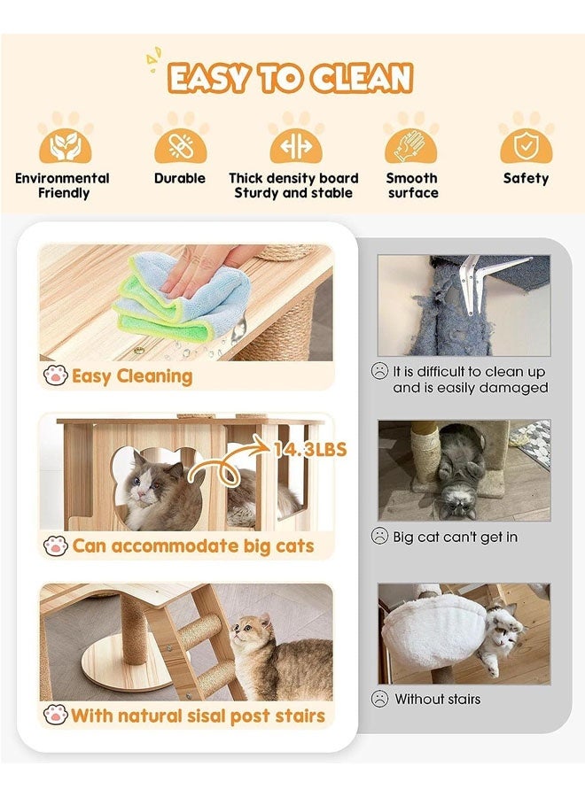 إل&إي شجرة قطط حديثة للقطط الداخلية، برج خشبي متعدد المستويات بطول 65 بوصة، شقتان كبيرتان على شكل كبسولة، مزودة بخدش من السيزال بالكامل - Image 3