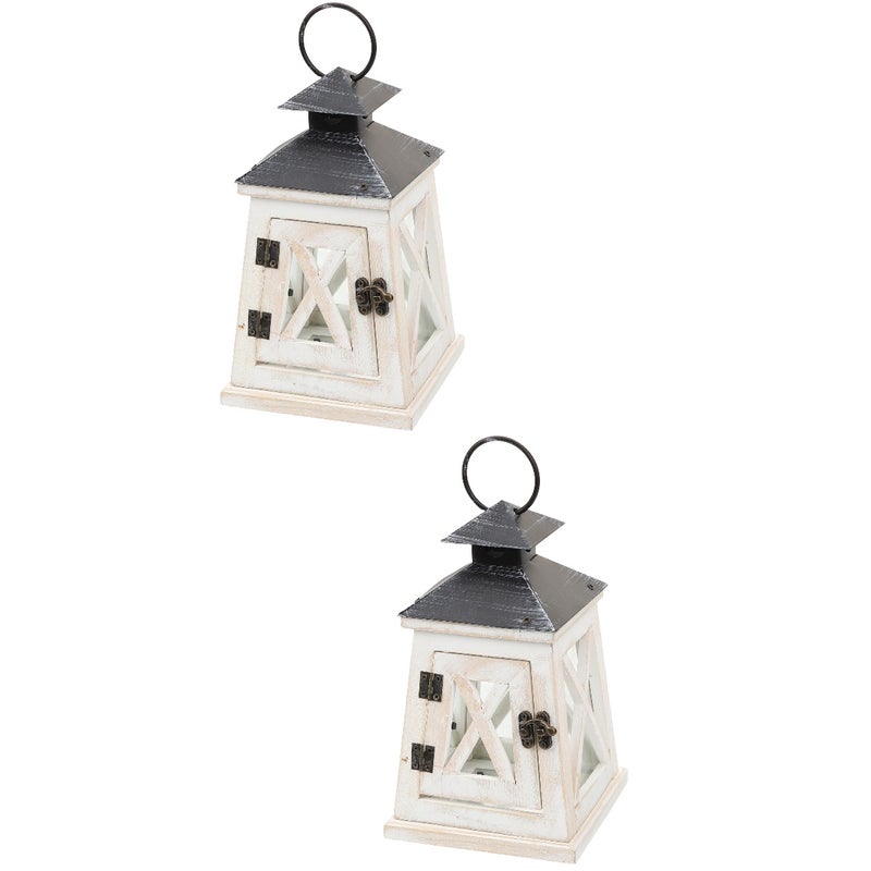 2pcs Delicate Lantern Decor Desktop Lantern Adornment Household Wood Lantern Light Supply - Image 1