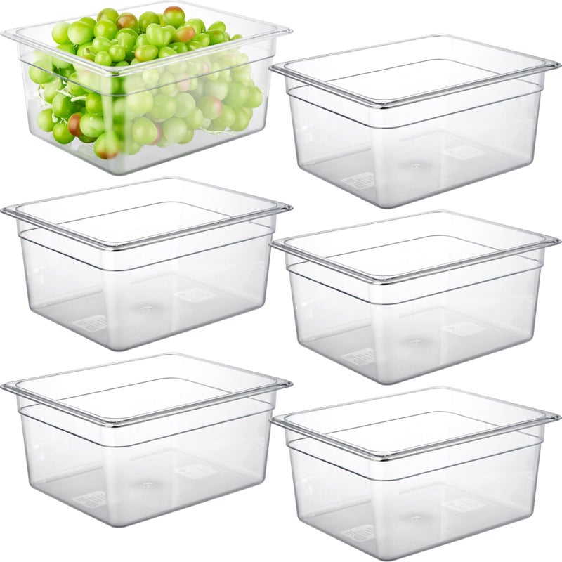 CURTA 6 Pack NSF Food Pans Half Size 6 Inch Deep Commercial Polycarbonate Plastic Clear FreezerSafe