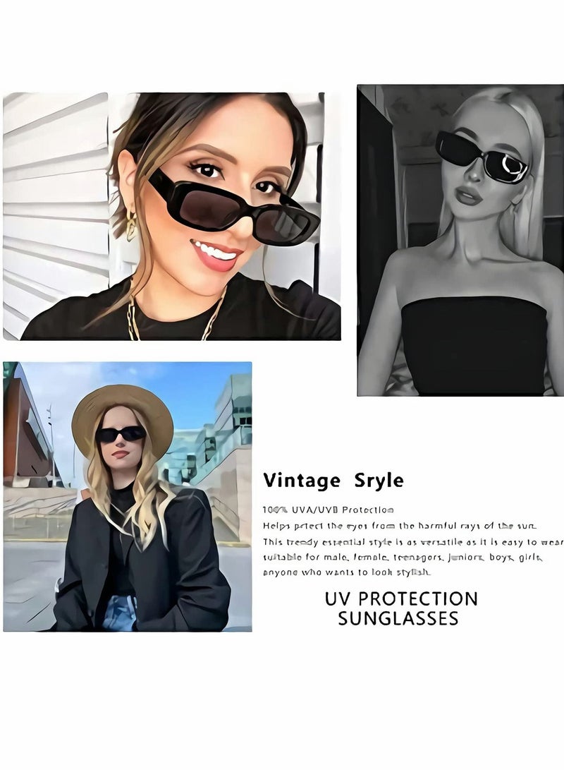 Suntown Retro Rectangle Women and Men Vintage Small Square Sun Glasses Protection Glasse Driving 90s Fashion Narrow Frame UV400 - Image 4