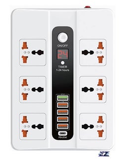 Power Strip Surge Protector with 6 AC Outlets & 5 USB Ports (1 PD), Flat Plug Extension Cord, 6ft Power Cord, Compact Desktop Socket with LED Indicator – USB Charging & Overload Protection