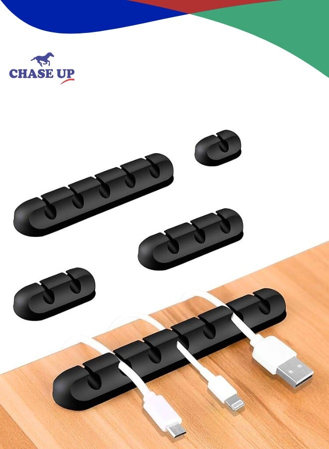 Chase Up 5-Pack Cable Clips, Black Self-Adhesive Cord Organizers, Perfect for Desk, Nightstand, Phone Charger, Computer, TV, Home & Office Cable Management (1, 1, 3, 5, 7 Slots)
