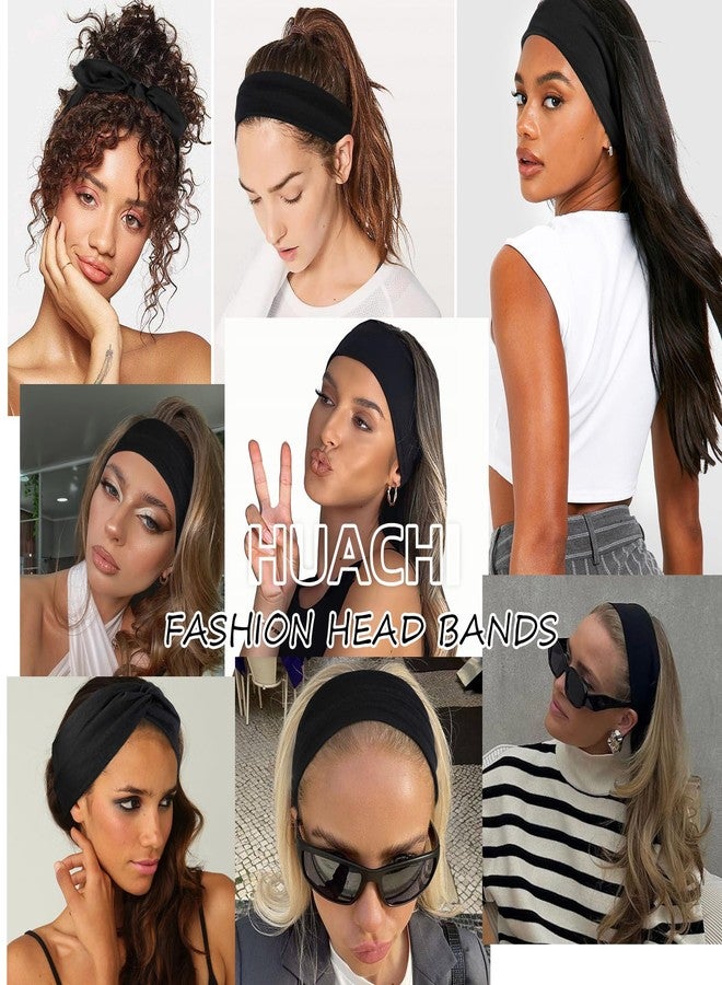 هواتشي أطواق شعر هواتشي سوداء للنساء، مانعة للانزلاق، 4 قطع من أطواق الشعر المطاطية، مجموعة واحدة متعددة الأنماط - إكسسوارات شعر عصرية، أطواق شعر ناعمة من القماش للتمارين الرياضية واليوغا. - Image 5