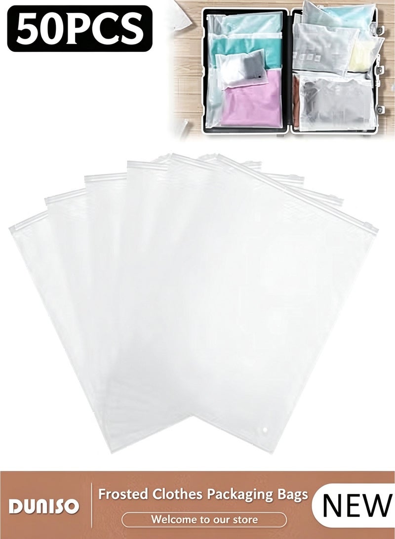DUNISO 50 PCS Frosted Clothes Packaging Bags for Shipping, Reusable Frosted Zipper Bags for Clothing Travel Storage Bags,Multifunctional Clear Plastic Apparel Bag,Resealable Apparel Zip Slider Bags for for Underwear,Towels,Shoes,Clothes,Cosmetics Toiletries(27x35CM) - Image 1