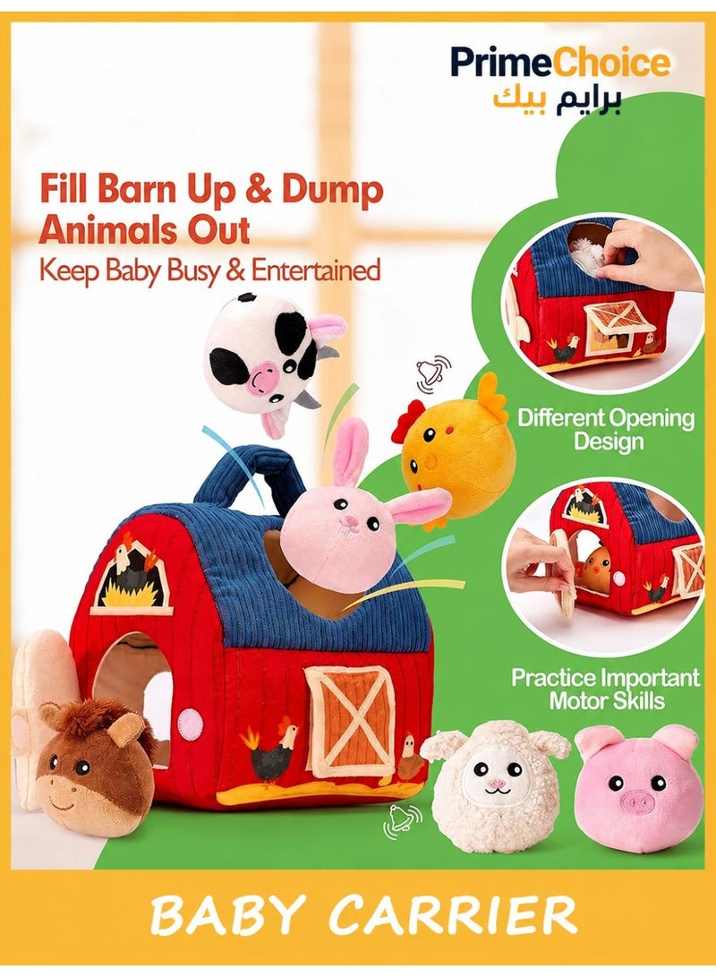 Prime Choice Montessori Plush Barn Toy Set for Toddlers, Farm Animal Stuffed Toys with Carrying Barn House, Soft Sensory Learning Toy, Mini Bean Bag Plush Animals for Babies, Preschool Educational Gift - Image 3