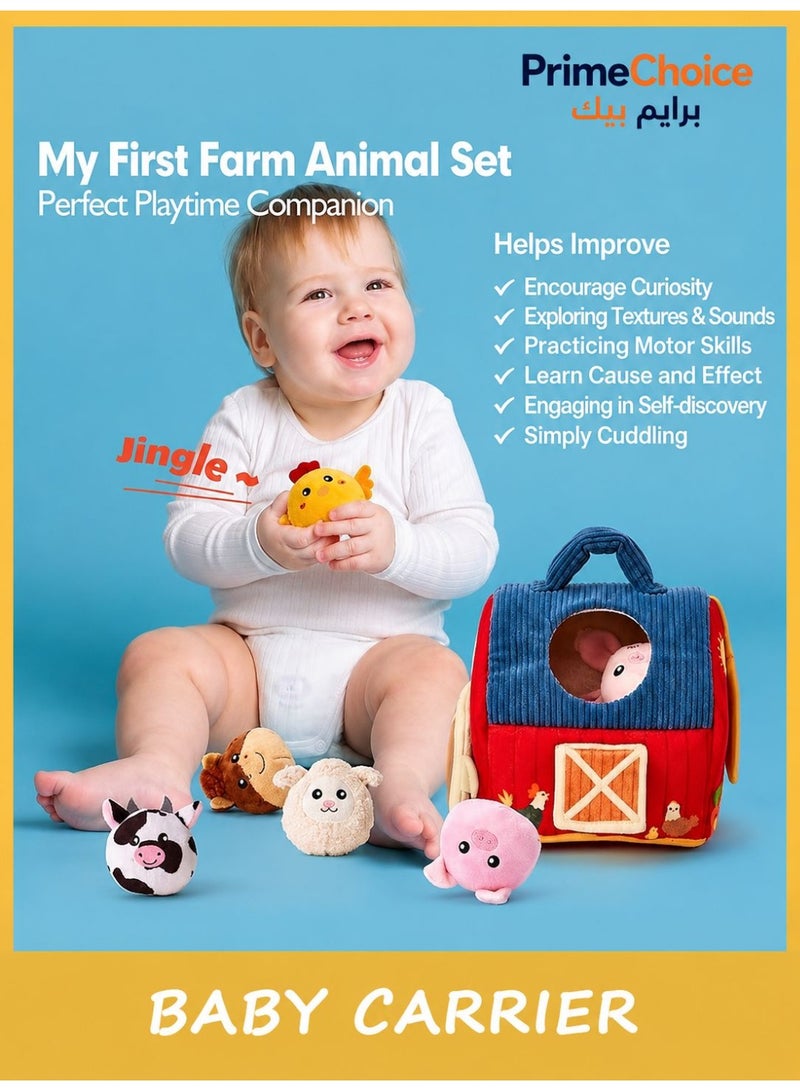 Prime Choice Montessori Plush Barn Toy Set for Toddlers, Farm Animal Stuffed Toys with Carrying Barn House, Soft Sensory Learning Toy, Mini Bean Bag Plush Animals for Babies, Preschool Educational Gift - Image 5